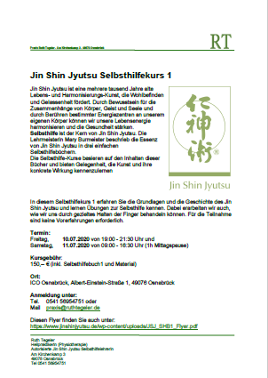 Flyer Jin Shin Jyutsu Selbsthilfekurs 1 – Juli 2020